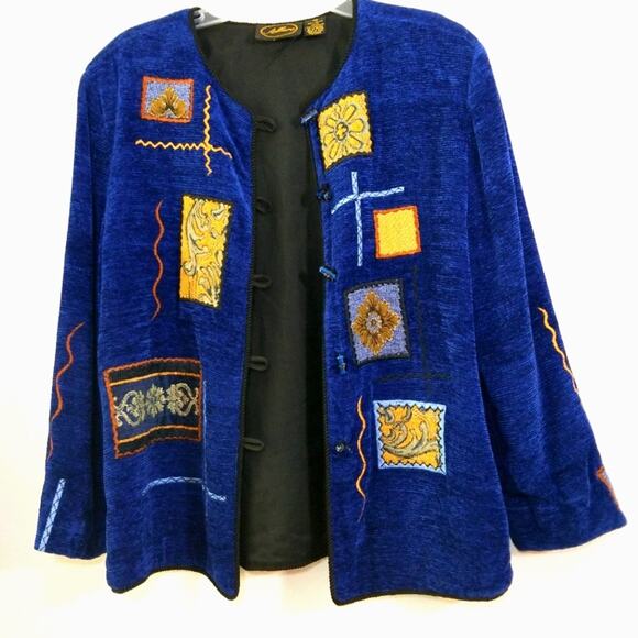 Allure chenille glass button embrd applq jacket M - Picture 7 of 12